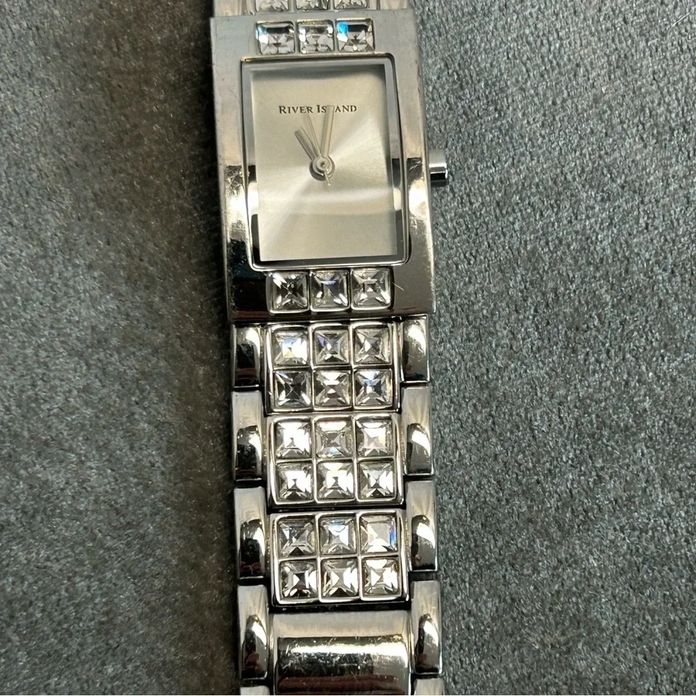 River Island Quartz Ladies rectangular crystal rhinestone cubic zirconia Watch